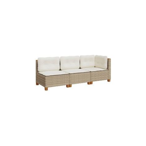Canapé de jardin avec coussins 3 places beige résine tressée (1/5)