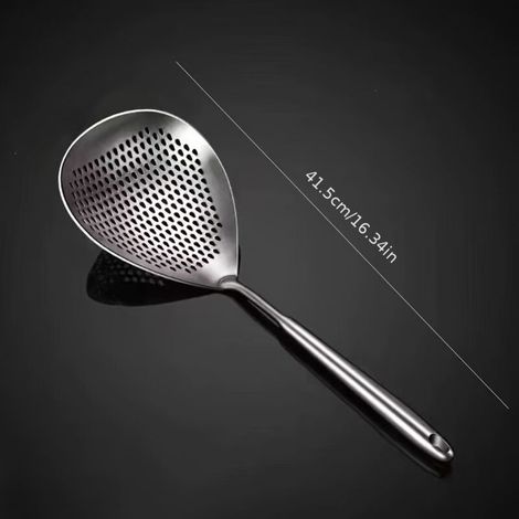 Écumoire - Acier Inoxydable 18/10 - Tête Perforée 16x9 cm - Manche Ergonomique 41,5 cm - Pour Égouttage Cuisson Friture - 1 Pièce (1/5)