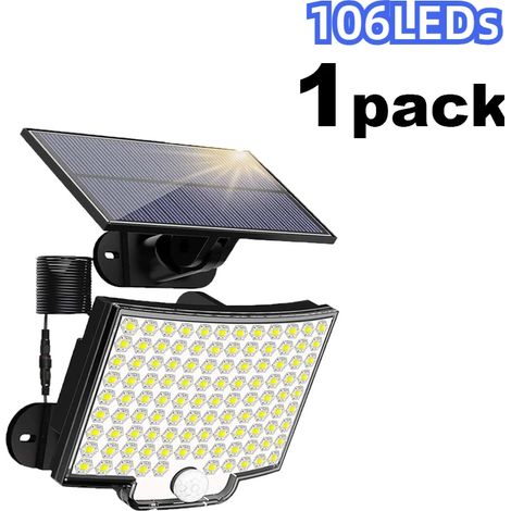 (106 LED - 1 pièce) Lampe solaire d'extérieur avec réflecteur et 3 modes d'éclairage. Applique murale solaire à détecteur de mouvement, étanche IP65, compatible avec jardin et terrasse. (1/5)