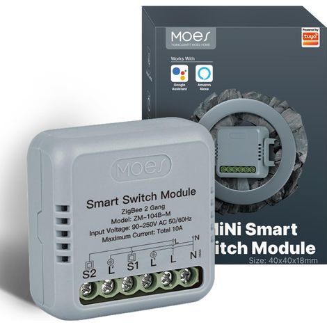 Applicable Interrupteur d'éclairage encastré Zigbee, module de relais intelligent (nécessite un conducteur neutre et une passerelle moe Zigbee), compatible avec Tuya, Alexa et Home
