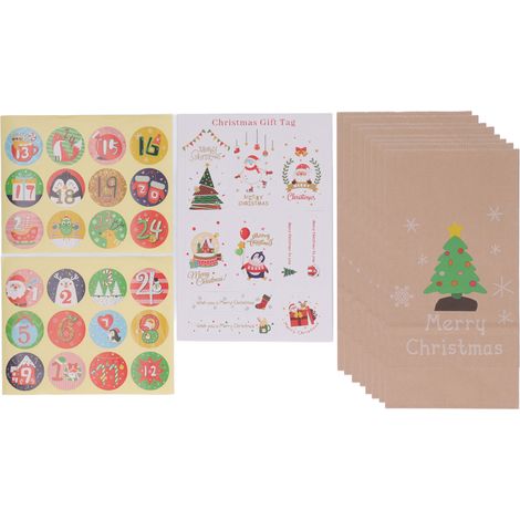 Lot de 24 sacs cadeaux de Noël tendance et élégants, décorés d'autocollants, parfaits pour les fêtes de Noël. (1/5)