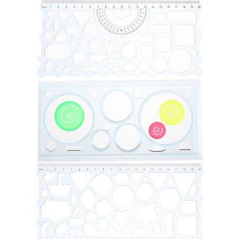 Gabarit géométrique en plastique 3 parties, règle pour dessin (1/5)