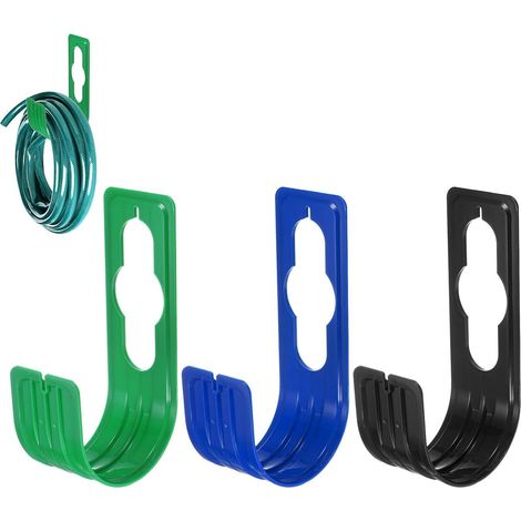 Lot de 3 supports de tuyau d'arrosage, support de tuyau d'arrosage en plastique ABS, montage mural pour tuyaux d'arrosage de 45 mètres de long, espace de rangement, enrouleur de tuyau extérieur extens (1/5)