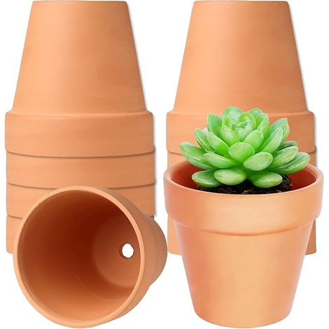 10 x Small Terracotta Pots with Drainage Hole, Mini Flower Pot, 10 x 8 cm, Reusable Small Spots for Home, Office, Clay Pots Indoor Outdoor for Succulent, Plants, Painting, Crafts (1/5)