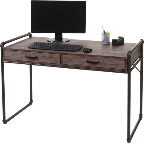 Bureau HWC-F58, table pour ordinateur, design industriel 75x120x60cm structure 3D -aspect chêne sauvage marron (1/5)