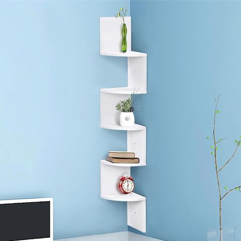 Libreria Scaffale Mensole Parete Angolare Moderna 5 Ripiani ad Angolo Bianco (1/5)