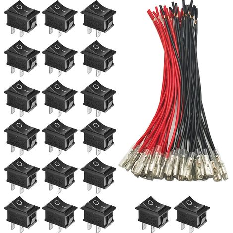 20 Pièces On/Off Interrupteur Bascule avec Fil, Mini Bateau Commutateur SPST Bouton poussoir Interrupteur à Bascule pour Voiture Auto Bateau appareils ménagers, Noir