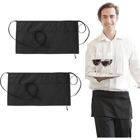 2 Pièces Etanche Tablier Court, Noir Tablier avec 3 Poches, Unisex (1/5)