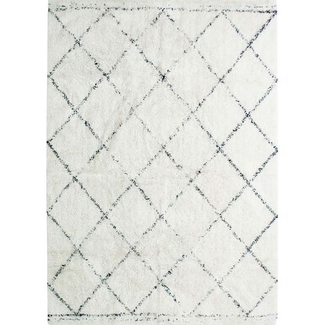 Tapis berbère en coton 160x230 cm – Motifs losanges écru naturel – Épaisseur 18 mm – Fabrication artisanale – Thedecofactory