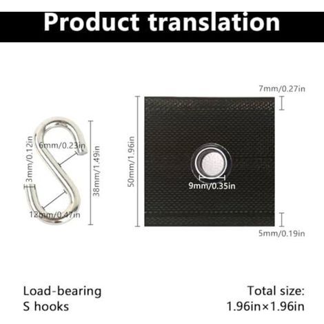 Lot de 10 œillets pour rails passepoilés, 10 crochets pour auvent, crochets en S, rails passepoilés 5/6 mm - 7/8 mm pour camping-cars, caravanes, auvents, tentes de camping (noir) (1/2)