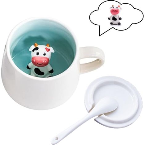 3D Cow Mug, Tasse à café en forme d'animal 3D, Veaux Mug, avec adorable Vaches à l'intérieur, Ceramic Unique Handmade Gift for Birthday Women Girls Girlfriend (1/5)