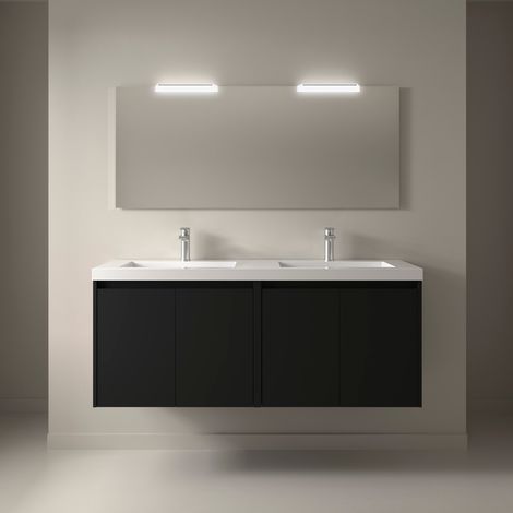 Badezimmermöbel NOJA 1400 4 Türen BLACK SATIN + Waschtisch + Spiegel