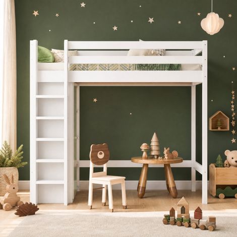CHICFURN Letto a soppalco per bambini 90x200 cm bianco con armadio e 6 ripiani, senza materasso (1/5)