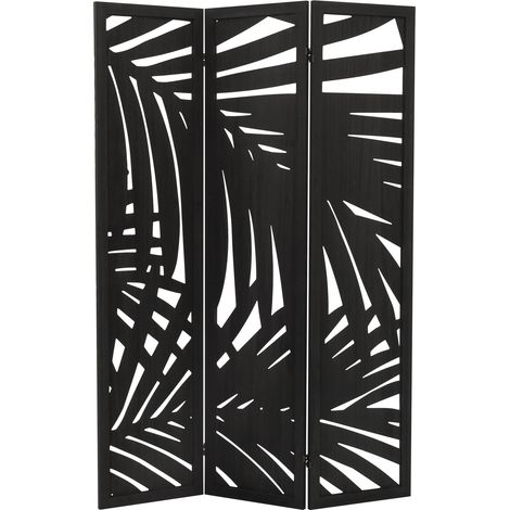 ML-Design Paravent Intérieur Sapporo, Noir, 170x121 cm, en Bois, à 3 Panneaux Pliables, Cloison de Séparation Décorative Séparateur de Pièce Diviseur Écran d'Intimité Vestiare Protection Visuelle