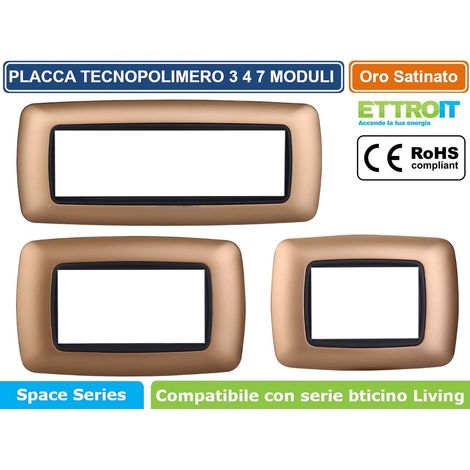ETTROIT LN88711 Placca compatibile Bticino Livinglight 7 moduli plastica bombata colore oro (1/4)