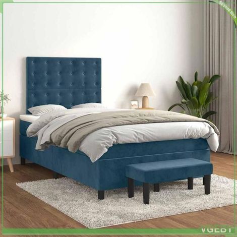 Lit avec sommier à lattes et matelas - Modèle 3138077 - 120x200 cm - Velours bleu foncé - Tête de lit réglable (1/5)