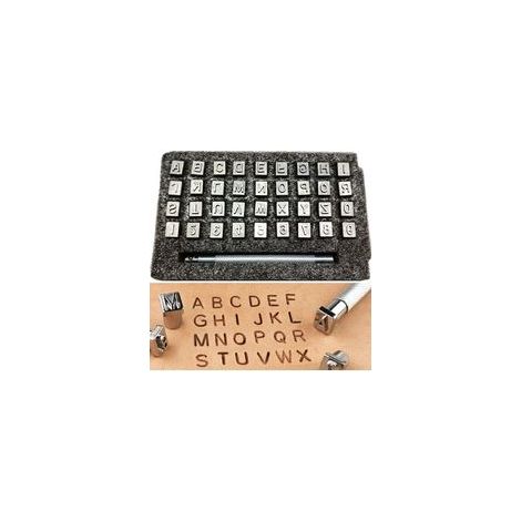 Kit d'Estampage Cuir 37 Pièces Poinçons Métal Acier Argenté (26 Lettres + 10 Chiffres) avec Poignée Ergonomique Outils Professionnels pour Maroquinerie et Artisanat DIY (1/5)