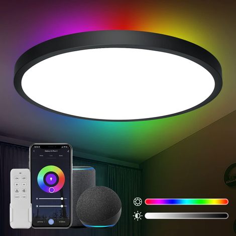 Plafonnier LED dimmable 24W Ø30cm – Rétroéclairage RGB – Télécommande – Compatible Alexa et Google Assistant – Éclairage pour salon et chambre – Anten (1/5)