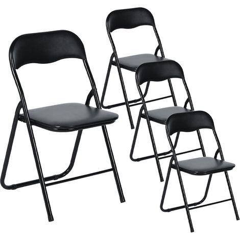 H.J WeDoo Lot de 4 Chaises Pliantes Noires en Coussin de siège en PU et pieds en métal Style Industriel (1/5)