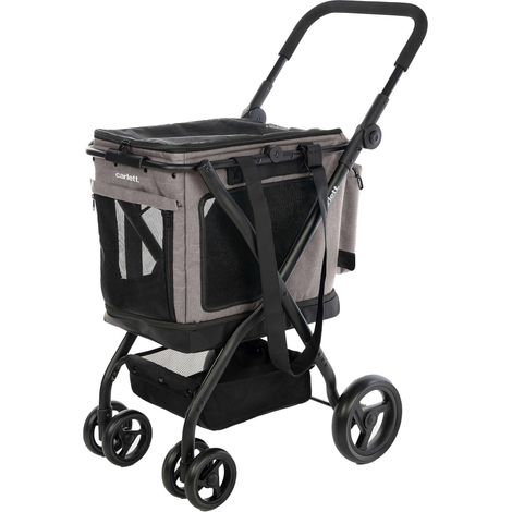 Chariot pour Animaux 3 en 1, Roues Pivotantes 360°, Résistant à l’Eau, Transporteur Compatible Siège Auto, Housse de Pluie et Sangle de Sécurité, Cube P, Gris (1/5)