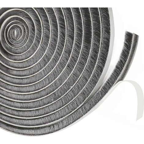 Burlete de cepillo para puerta corredera, 9 mm (ancho) x 15 mm (profundidad) x 6 m (largo). Burlete para aislamiento acústico de ventanas, puertas y persianas aislantes - Crezuo