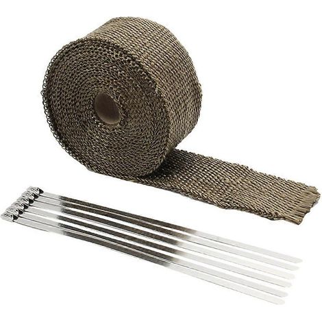 15 m lange Rolle Hitzeschutzband aus Glasfaser für Motorradauspuffanlagen, mit Befestigungselementen aus Edelstahl und Titan. (1/5)