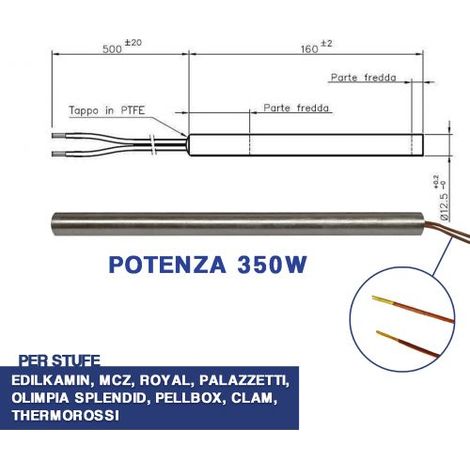 CANDELETTA ACCENSIONE STUFA PELLET RESISTENZA D 12.5X 160 350W EDILKAMIN (04046) (1/4)