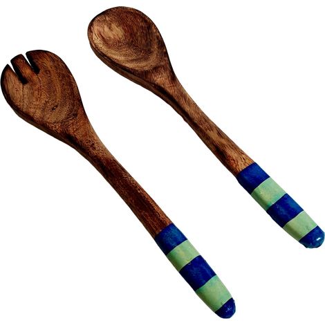 Set di posate da cucina - Cucchiaio e forchetta in legno e resina - Ideali per servire e decorare - Design moderno ed elegante (1/4)