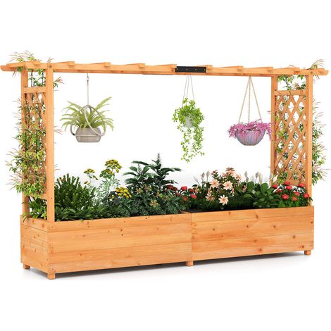 Culture Optimisée : Jardinière en Bois avec Treillis et Fond Amovible pour Plantes Grimpantes et Légumes (1/5)