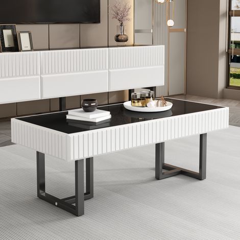 Tavolino da caffè 110x50,5x41 cm nero/bianco - piano nero lucido, MDF, MEUBLIV (1/5)