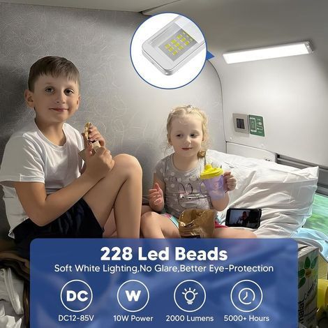 Eclairage 228 LED 12V, 2PCS 10W Barre de Lumière Intérieure à LED, 2000LM Barre de Lumière à LED avec Interrupteur on/Off, 6000K 12V Lumineuse Intérieure pour Camping-Car, Camion, Bateau (1/4)
