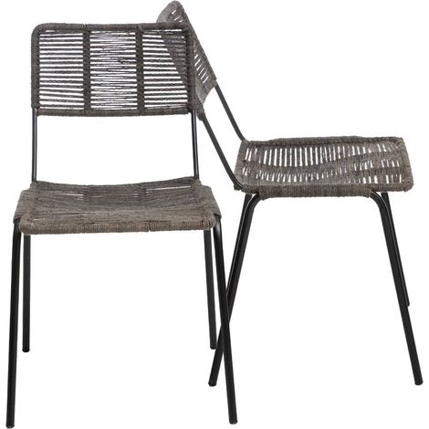 Chaise en métal et corde grise Emilia (lot de 2) (1/5)
