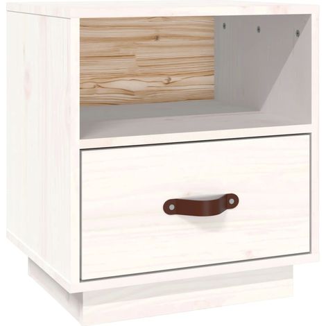Comodino con cassetto e vano 40 x 34 x 45 cm in legno massello di pino bianco DEC033348