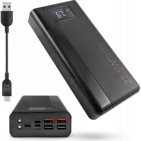 Batterie externe rapide 10 000 mAh 3 A 22 W PD, 4 ports USB-A, USB-C et Lightning (compatible Apple), lampe torche (1/5)