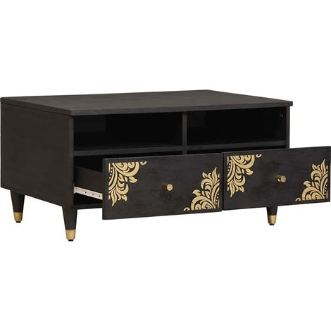 Table basse Table de salon Table de café Noir 80 x 54 x 40 cm Bois de mangue massif (1/5)