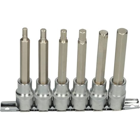 Rail de 6 douilles tournevis 6 pans 110 mm - 1/2" - 5-12 mm