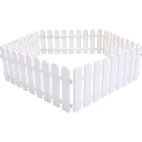 Lot de 5 clôtures à lattes décoratives en plastique Bords blancs Pour jardin, pelouse, chemins 50 x 20 cm (1/5)