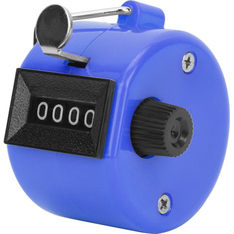 Compteur manuel 4 chiffres en plastique bleu avec bouton de remise à zéro et crochet (1/5)