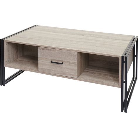 [NEUWERTIG] Couchtisch HHG-236b, Beistelltisch Wohnzimmertisch, 3D-Struktur, 45x110x60cm MVG-zertifiziert, Metall Eiche-Optik