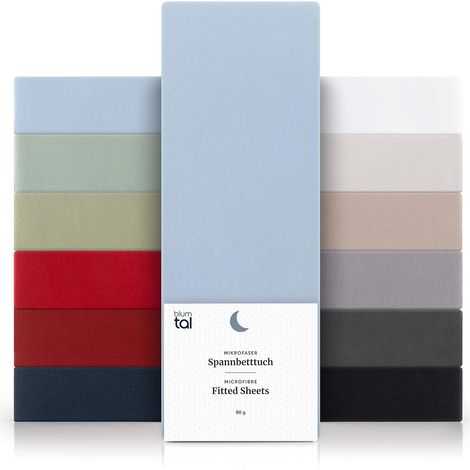 Lot de 1 drap-housse 200x220, hauteur 30 cm, microfibre premium - doux, durable, infroissable, certifié Oeko-Tex, bleu clair (1/5)