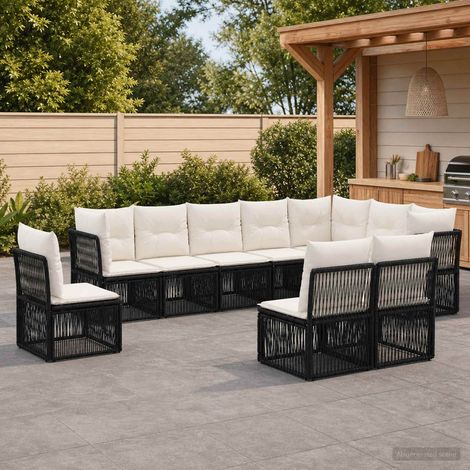 vidaXL Ensemble de canapé de jardin 10 pc Noir polyrotin (1/5)