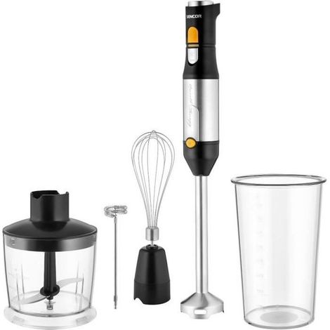 Sencor Frullatore a Immersione Multifunzione Ultra-Potente, 1200W, con Frusta, Tritatutto & Montalatte, Lame Quad Blades in Acciaio Inox, Controllo della Velocità Continuo, Design Ergonomico - Nero (1/5)