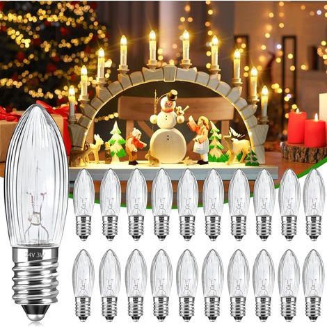 Packung mit 20 E10-Glühbirnen, 24 V, 3 W, warmweiß, kleiner Schraubsockel für Lichterketten (1/5)
