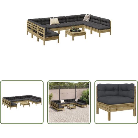 vidaXL Set de sofás jardín 10 pzas con cojines madera pino impregnada (1/5)