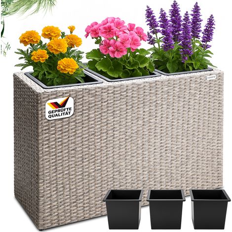 CASARIA® Fioriera 3 Vasi Portafiori Giardino Drenaggio Acqua Arredo Giardinaggio Crema