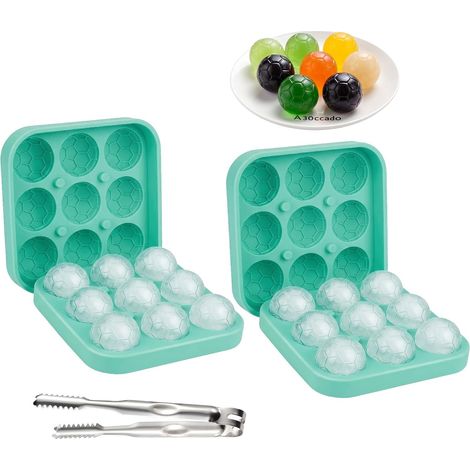 Set di 2 stampi in silicone a forma di pallone da calcio per cubetti di ghiaccio, vassoio con coperchio e pinze inclusi, senza BPA, per whisky, cocktail, birra, succhi e caffè (1/5)