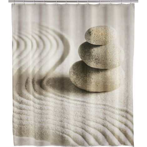 Wenko – Rideau de douche 180x200 cm en polyester recyclé imperméable – Design original multicolore avec 12 anneaux – Lavable en machine à 30 °C