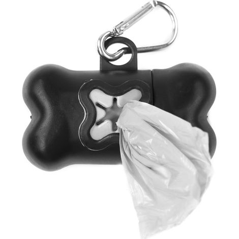 Dispenser in plastica con moschettone e un rotolo per cani