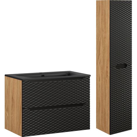Set di mobili da bagno con lavabo Elora nero e marrone 80cm (1/5)
