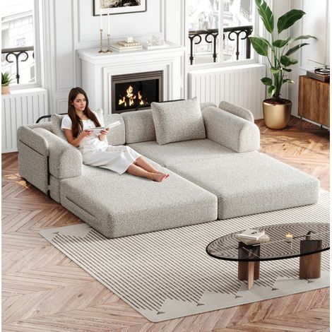 Sofa aus Chenille in Khaki, 2-in-1 Schlafsofa 1-Sitzer mit Stauraum in der Armlehne (1/5)